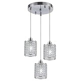 Cuaulans 3 Light Cluster Crystal Pendant Light, Modern Chrome Ceiling Lights, Cord Adjustable Hangin