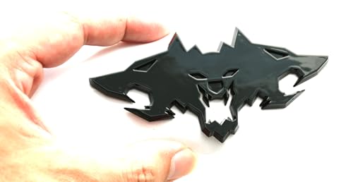 Image of Wolf Pack Emblems 3D Logo Car Badge Side Rear Styling Decal Sticker Compatible with Tesla Cybertruck Cyberbeast Motorcycles (Glossy Black)