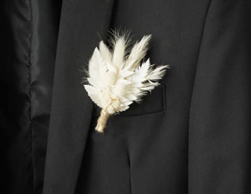 White Dried Flowers Boho Pampas Dried Boutonniere miniatura 6