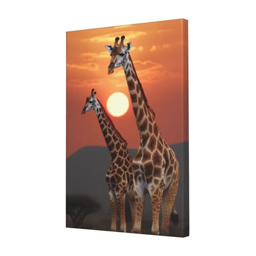 Toile girafe coucher du soleil cadre déco salon pour une ambiance savane chaleureuse