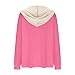 Womens Waffle Knit Hoodies Sweatshirt V Neck Button Up Long Sleeve Sweaters Color Block Drawstring Hooded Pullover (Rose Red,3X-Large)