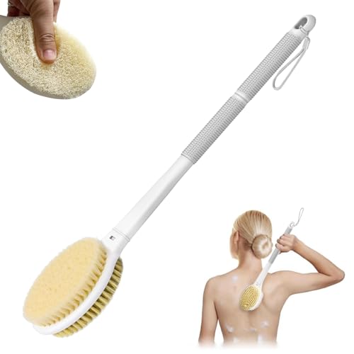 elzle Cepillo Espalda Ducha,44 cm Cepillo Ducha Espalda de Doble Cara con Cerdas Rígidas y Suaves para Mujeres, Hombres y Personas Mayores,Gris