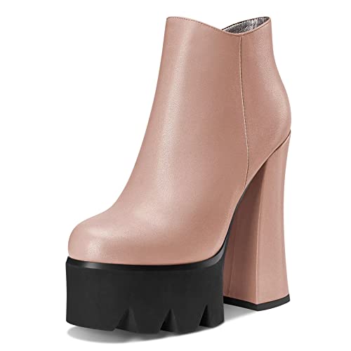 Castamere Women Chunky Block High Platform Heel Round Toe Ankle Boots Short Bootie Slip-on Zipper Dress Party Boots2