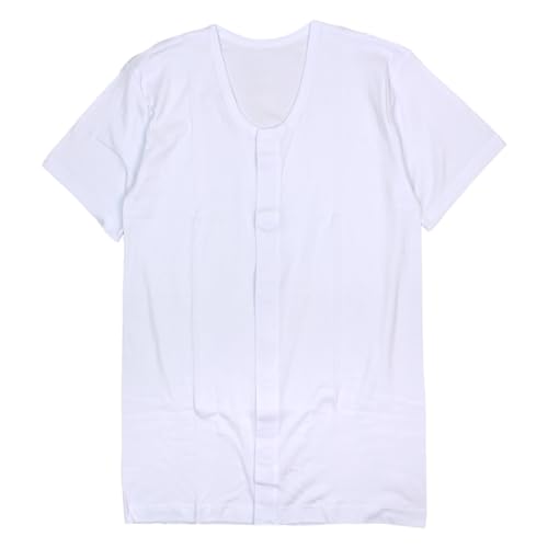 肌着 入院 介護 半袖 シャツ メンズ 下着 綿100% 前開き ワンタッチ ボタン インナー 12-356 ホワイト L