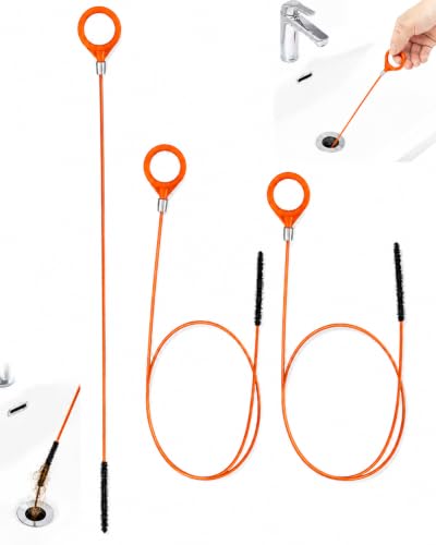 Destapacaños para cabello, 3 unidades de 130 cm, destapador flexible para tuberías, diseño reforzado en espiral para obstrucciones profundas en fregaderos, duchas y bañeras, uso seguro para destapar sin dañar las cañerías miniatura 1