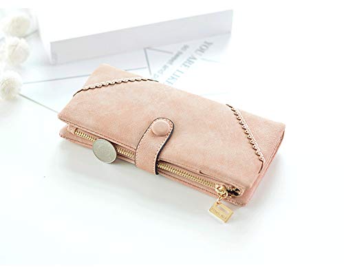 Image of Bird&Fish Women Vegan Leather Wallet Bifold Clutch Large Capacity Card Organizer Buckle Long Purse for Girls Candy Color