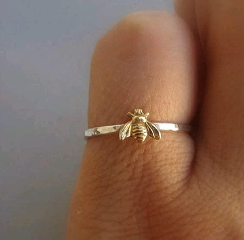 DUAN Cute Gold Tiny Honey Bee Ring Jewelry for Women Wedding Band Thin Finger Ring Animal Lucky Honey Bee Knuckle Ring Size 6-102