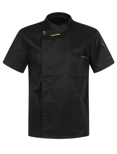 winying Unisex Chef Jacket Work T-Shirt Waiter Kitchen Shirt Pizzeria Hotel Bakery Restaurant Canteen Black Short Sleeve Medium