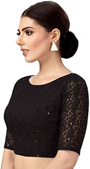 Studio Shringaar Women's Georgette Elbow Length Sleeves Chikankari Saree Blouse