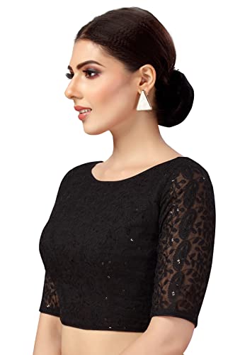 Studio Shringaar Women's Georgette Elbow Length Sleeves Chikankari Saree Blouse