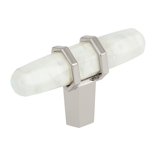 Image of Amerock | Cabinet Knob | Marble White /Polished Nickel | 2-1 /2 inch (64 mm) Length | Carrione | 1 Pack | Drawer Knob | Cabinet Hardware