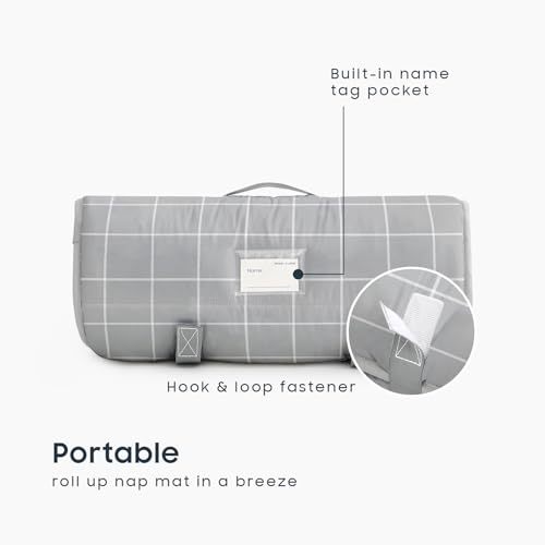Image of Wake In Cloud - Toddler Nap Mat with Pillow and Blanket, for Kids Boys Girls Ages 3 Plus in Kindergarten Daycare Preschool Pre K, Roll Up Sleeping Bag, Gingham Grid Checkered