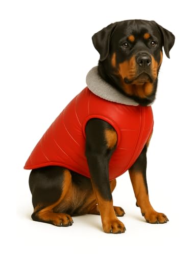 Image of The Pets Company Dog Winter Coat Jacket, Clothes, Windproof, Waterproof, Light Weight, Washable, Ultra Warm Thick Fleece Lined Dog Vest for Cold Weather Protection, (Red, X-Large - 28 Inch)