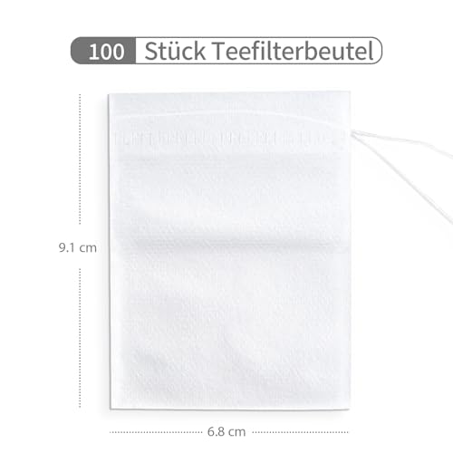 Vonsera 100 Stück Teefilter für Losen Tee 7 X 9cm, Teefilter Einweg Teebeutel mit Kordelzug, wiederverwendbar, für Tee, Gewürze,Vanille, Lavendel, Kaffee (Weiß)