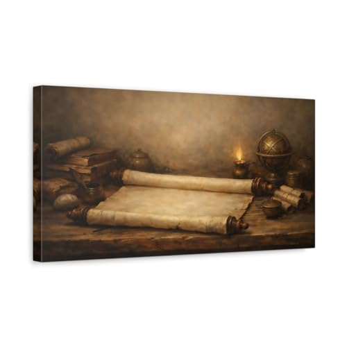 Toile vintage vieux parchemins marron et or 50x25cm pour decoration murale horizontale