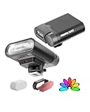 PHOTOOLEX Mini flash per fotocamere, GN16 Speedlite flash con schermo a colori per Canon Nikon Sony Panasonic Olympus Fujifilm Pentax DSLR Standard Hot Shoe Camera, batteria incorporata 2000mAh