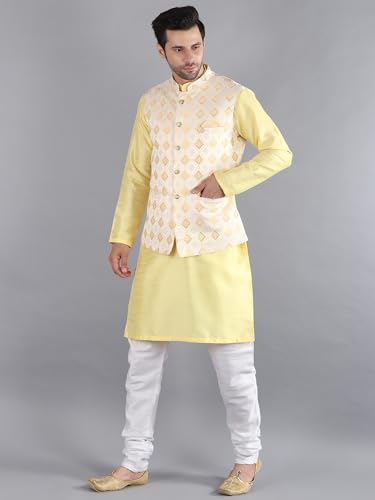 Image of Uri and MacKenzie Men's Silk Blend Kurta Pajama with Designer Ethnic Nehru Jacket /Modi Jacket