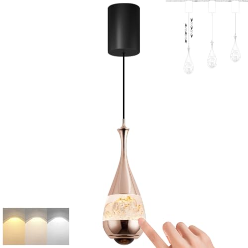 SKIVTGLAMP Touch Control 7W Semi Flush Mount Adjustable Height Island Light Drop Point Up-Down Light Gold Plating Stepless Dimming 3 Colors for Bedroom Kitchen Sink Dining Rooms Sloped Ceiling