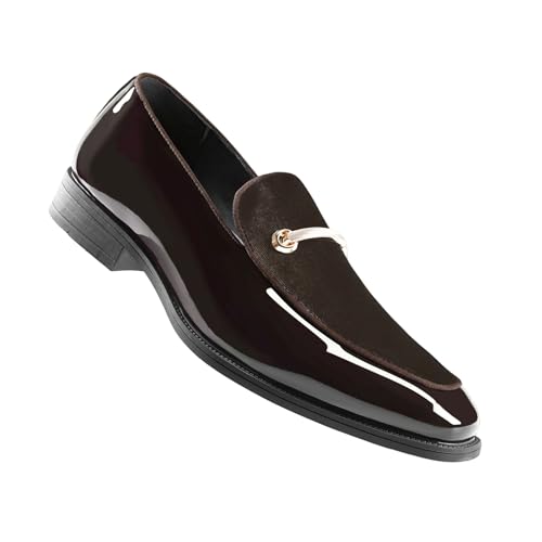 Image of AUSTIN MILL Mens Dress Shoes Patent Leather Slip-on Penny Loafers Gold Buckle Business Party Prom Shoe