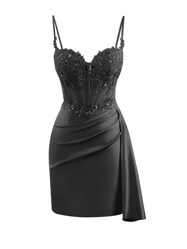 Satin Homecoming Dresses for Teens Lace Applique Corset Short Prom Dress Tight Sweet 16 Cocktail Party Gown