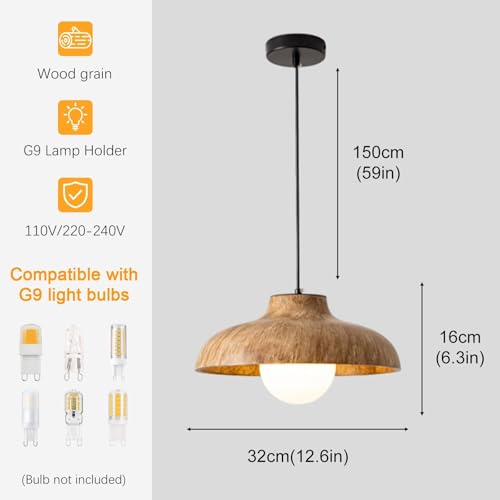 Lampe suspendue transfert d'eau effet bois et douille G9 moderne - 4