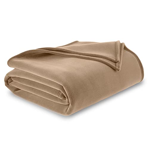 Vellux 1B07031 Original Insulating Core Hotel Style Solid Blanket Machine Washable Soft Cozy Warm Thermal Durable Pet Friendly All Seasons Layering Bed Sofa Blankets, Full Queen, Beige #TOP1