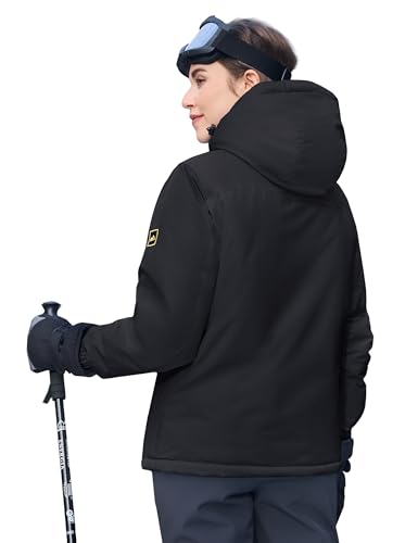 MAGCOMSEN Skijacke Damen Übergangsjacke Winter Outdoor Winterjacke Fleecejacke Parka Wärme Abnehmbarer Kapuze Schwarz XXL