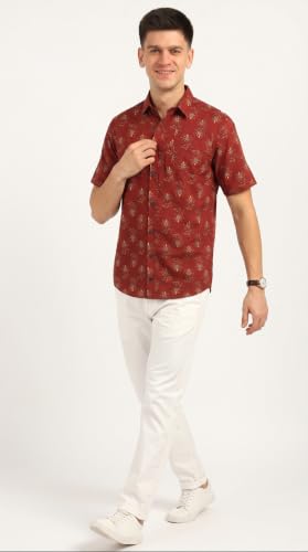 Image of BLOCKS OF INDIA Cotton Hand Block Print Half Sleeves Summer Shirt for Men
