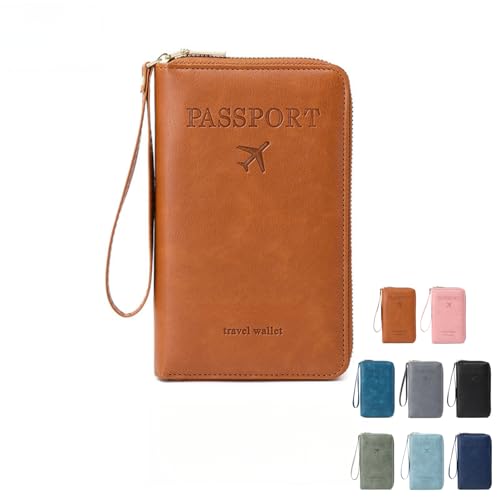 RFID Passport Holder for Travel - Cruise Essentials 2025 with RFID Blocking Sleeves | Anti-Theft Travel Wallet Document Organizer for Women & Men (Brown)
