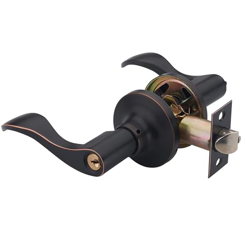 1 Pack of HENYIN Wave Lever Keyed Entry Door Lock/Door Knob Hardware Handle and Closet Lockset, Black Color, with Key,Left Hand(805ORB-L)