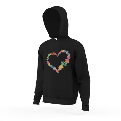 Kids Retro Autism Awareness Love Heart Puzzle Piece Boys Girls Lightweight Kangaroo Pocket Hoodies4