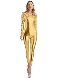 Alvivi Mono de Brillante Metálico para Mujer Maillot de Gimnasia Rítmica con Cremallera Monos Elásticos de Danza Ballet Disfraz de Bailarina Cosplay S-3XL B Dorado S