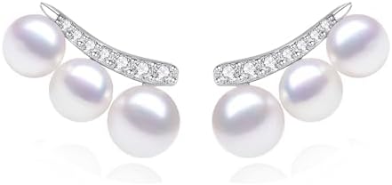 Cluster Pearl Earrings for Women, 925 Sterling Silver Three Cultured Pearls Earring with Diamond Accents - Hypoallergenic Black/White