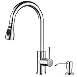 FORIOUS Grifo cocina con dispensador de jabón, Grifo Cocina Extraíble con 2 modos de rociado, mezclador monomando para agua caliente y fría, Cromo Pulido