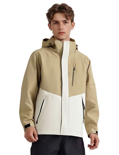 Image of Venzina Men's Waterproof Rain Jacket-Lightweight Windbreaker with Color Block Design, Breathable for Urban Outdoor, Daily Commuting I Fashion Unisex Couple Jacket