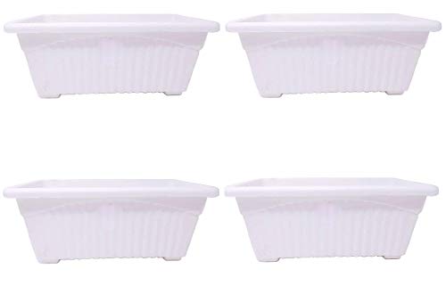 Image of Go Hooked Rectangular Plastic Pots for Plants, Jupiter Flower Pots for Home, Window Display, Garden (Set of 4, White) (35 x 18.5 x 15 cm)
