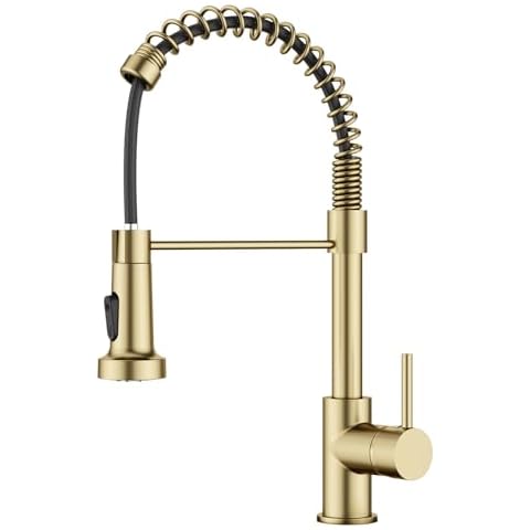 FORIOUS Brushed Gold Kitchen Tap with Sprayer Cover