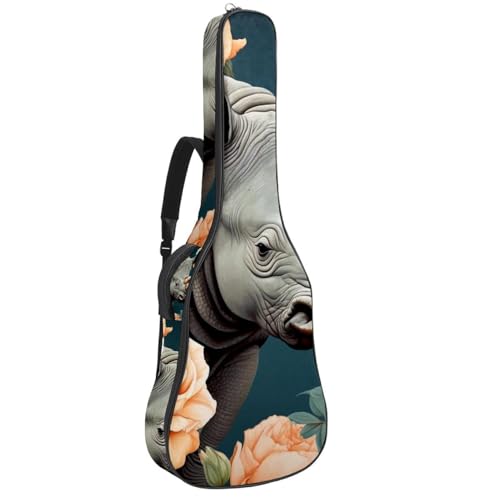Housse de guitare acoustique motif floral rhinocéros étanche 42.9" avec double bretelle réglable