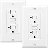 2 Pack GFCI Outlet 20 Amp,Self-Test,GFI Electrical Outlet with Thinner Design,WR Weather Resistant GFCI Receptacle,Ground Fault Circuit Interrupters,Indoor or Outdoor Use,UL Listed (2, White, 20 Amp)