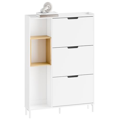 SoBuy Zapatero Blanco Estrecho para Entrada, Mueble Zapatero de Madera con 9 Pares de Zapatos, Diseño Compacto y Funcional, Ideal para Espacios Pequeños, 90x19x129,5cm FSR209-WN