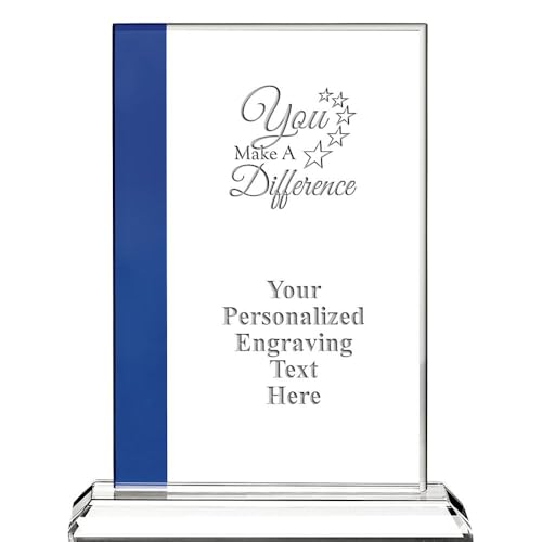 You Make A Difference Custom Crystal Trophy, 8" Sapphire Blue Florence Recognition Corporate Achievement Awards