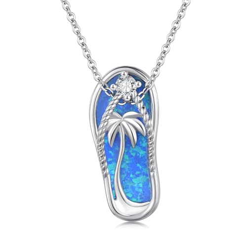 Midir&Etain Ocean Necklace 925 Sterling Silver Blue Opal Necklace Starfish/Flip Flop/Shark Pendant Beach Ocean Jewelry for Women