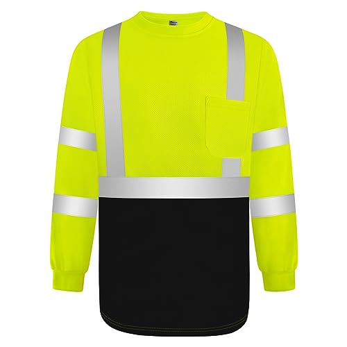 Graunton Warnschutz T-shirt Warn Tshirt Herren für Männer Frauen Warnschutz T-shirt Baumwolle mit Reflektierenden Streifen Langlebig&Atmungsaktiv YCX-Gelb Schwarz 2XL.