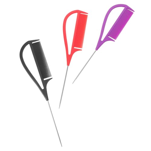 ULTECHNOVO Lot de 3 Peignes à Crêper Métalliques pour Coiffure Professionnelle – Peignes à Queue de Rat Tresses – Couleurs Violet Noir et Rouge – Outils Précis pour Mèches Séparation et