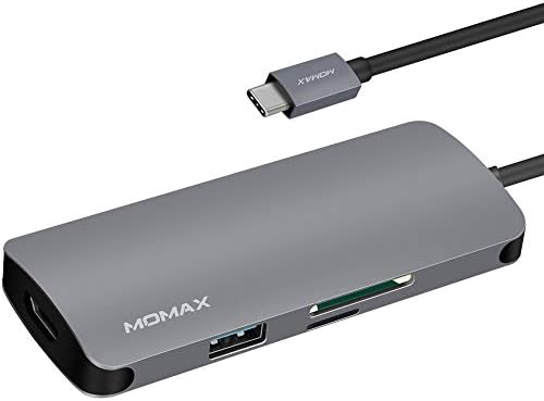 MOMAX One Link 7-in-1 [60W] Type-C Hub with 3x USB 3.1 Ports + Type-C PD Charging Port + 4K HDMI Port + SD & Micro SD Card Slots – Space Grey
