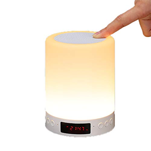 Mkcether Alarm Clock Bluetooth Speaker Touch Colorful LED Night Light,Bedside Wake-up Table Lamp