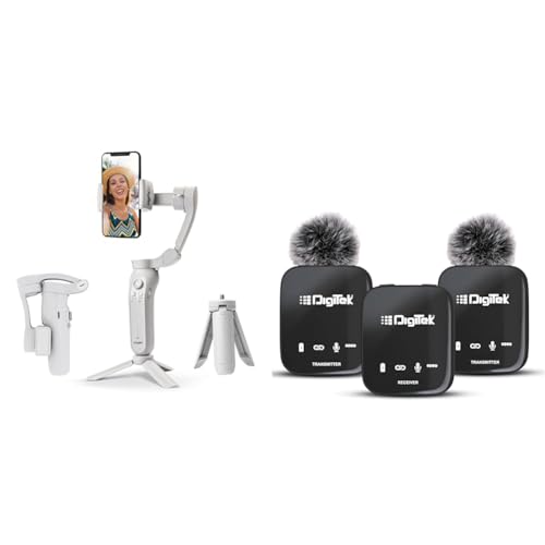 Image of DIGITEK (DSG-007F) 3-Axis Gray Smartphone Gimbal - Wide Angle Handheld Vlogging Stabilizer - 4 Crea