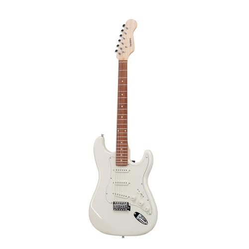 Image of STA 39-Inch 6-String Electric Guitar for Beginners & Intermediate (White) | SSS Single Coil Pickups | Basswood Body, Rosewood Neck & Fretboard | Standard Tremolo Bridge with Whammy Bar
