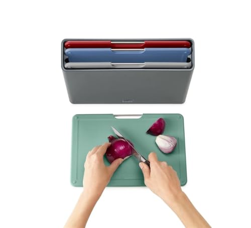 Joseph Joseph Folio Colour coded Chopping Board Set of 4, Slimline storage case, Regular- Graphite/Coast - Image 3