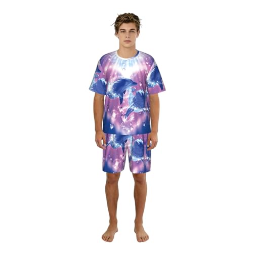 Pyjama homme été avec poches ensemble de détente manches courtes col rond imprimé dauphins